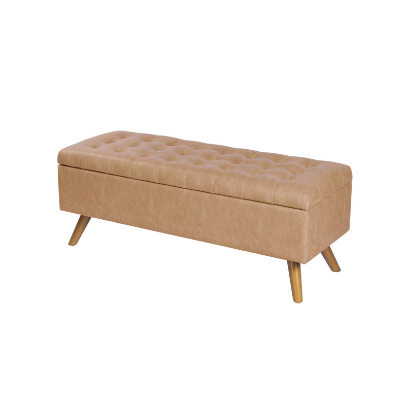  Modern Tufted Storage Bench - Sand Faux Leather