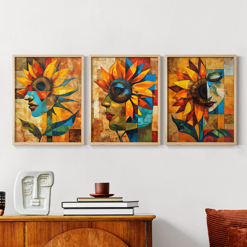 Étude florale CLIX - lot de 3 estampes numériques - prêt à, Encadré naturel, H 28 po x l 22 po