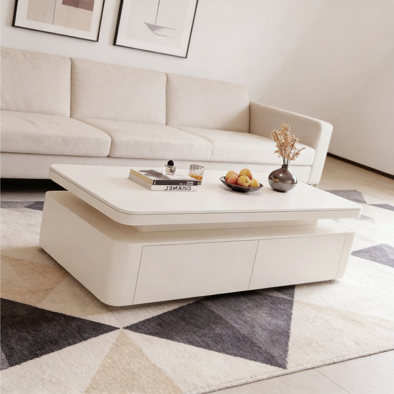 Table basse de luxe crème moderne, H 16,53 po x L 55,11 po x l 27,55 po