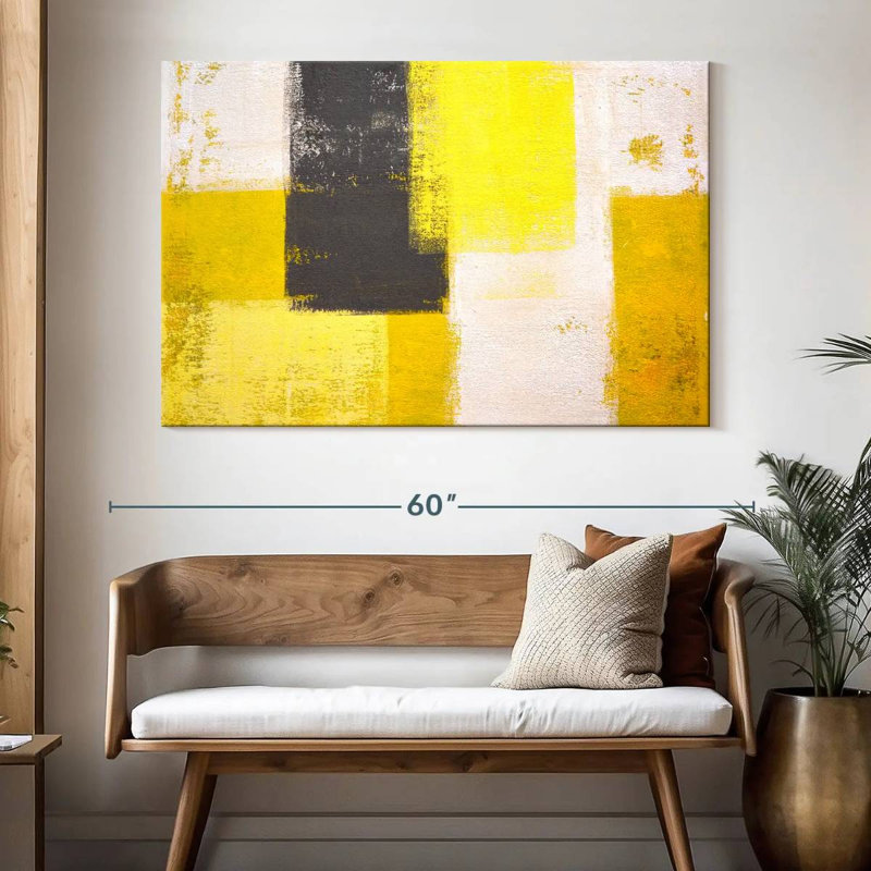 Avery Yellow And Gray Abstract, 34" H x 51" W