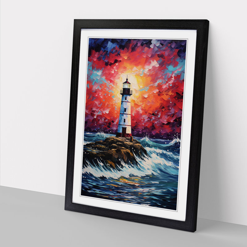 Lighthouse Expressionism No.2 - Single Picture Frame Print on Wood, 46cm H x 34cm W x 2cm D, Black