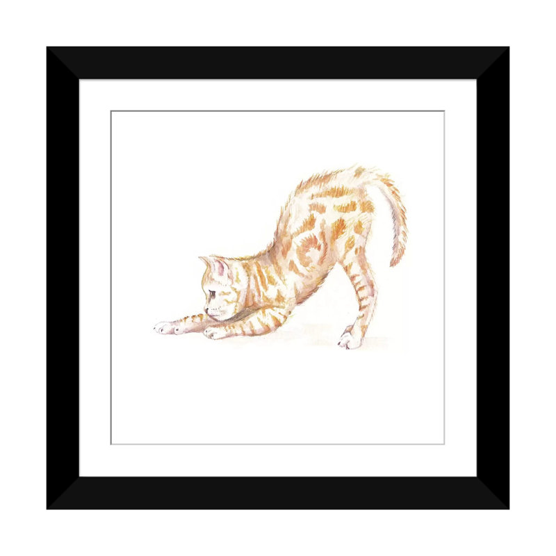 «Stretching Ginger Cat», reproduction sur toile tendue, H 24 po x l 24 po x P 1 po, Papier d'art encadré noir, Blanc