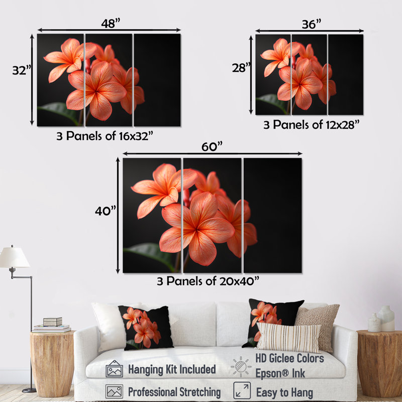 Ensemble de décoration murale Kinsumer - Plumeria, Toile tendue, H 40 po x l 60 po x P 1 po