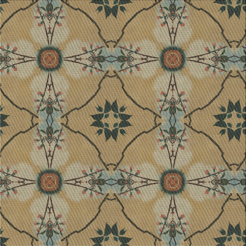 Tapis beige/vert/vert/brun à motifs Deuxville, Carré 4 pi