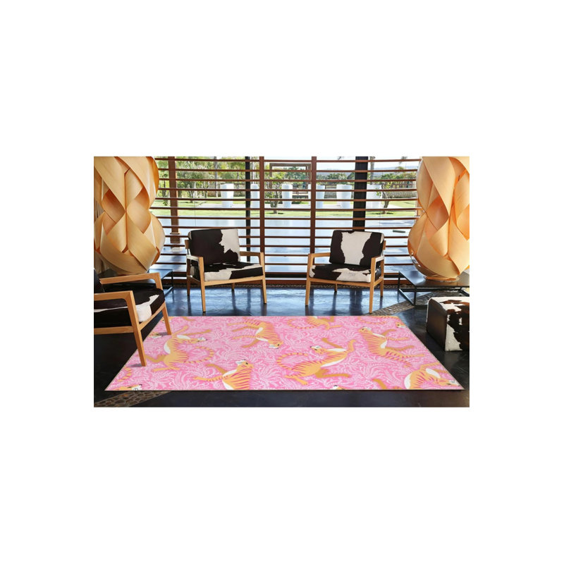 Tapis décoratif à rayures rose, Rond 4 pi