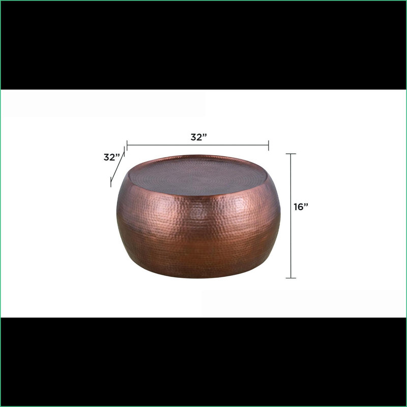 Table basse moderne en aluminium antique martelé à la main - 32 po sans assemblage requis