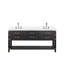 Ensemble de meuble-lavabo double en chêne noir avec plateau en marbre de culture et robinet-525377808