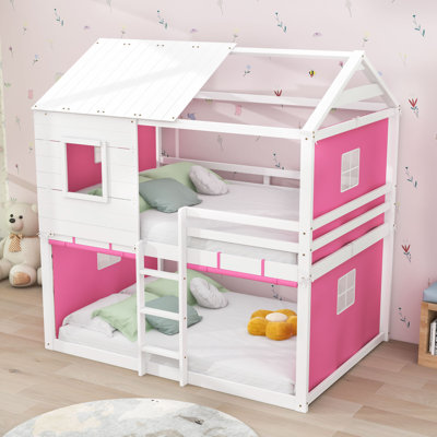 Wood House Bed With Tent And Ladder