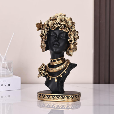 Statue de buste de femme afro-américaine, figurines et sculptures rétro d'Afrique, décoration élégante pour la maison et le bureau, décor décoratif pour le salon, bibliothèque - cadeau de pendaison de crémaillère parfait