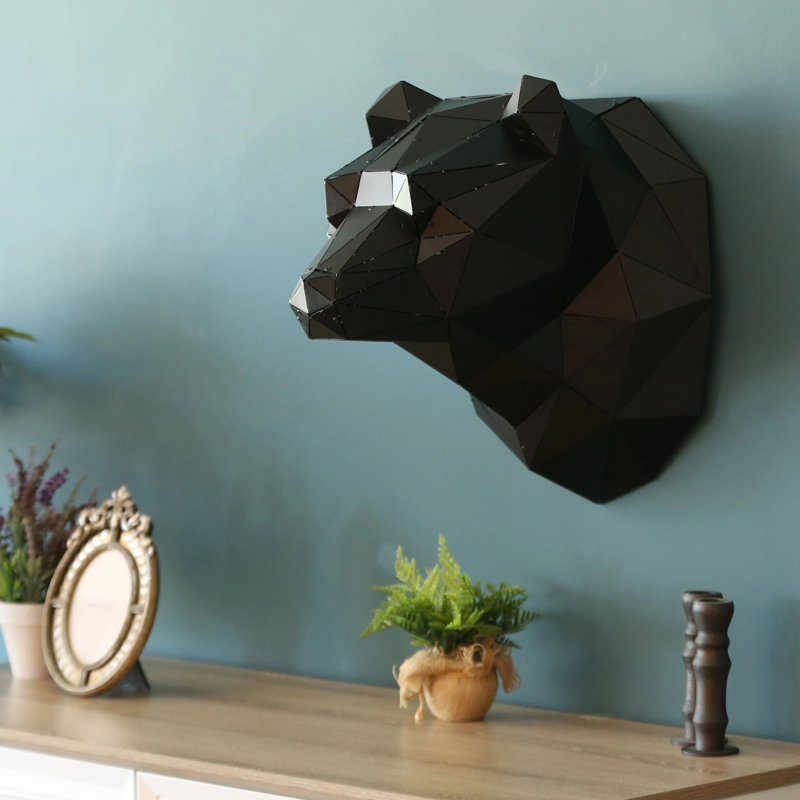 Décoration murale ours en métal moderne, Noir