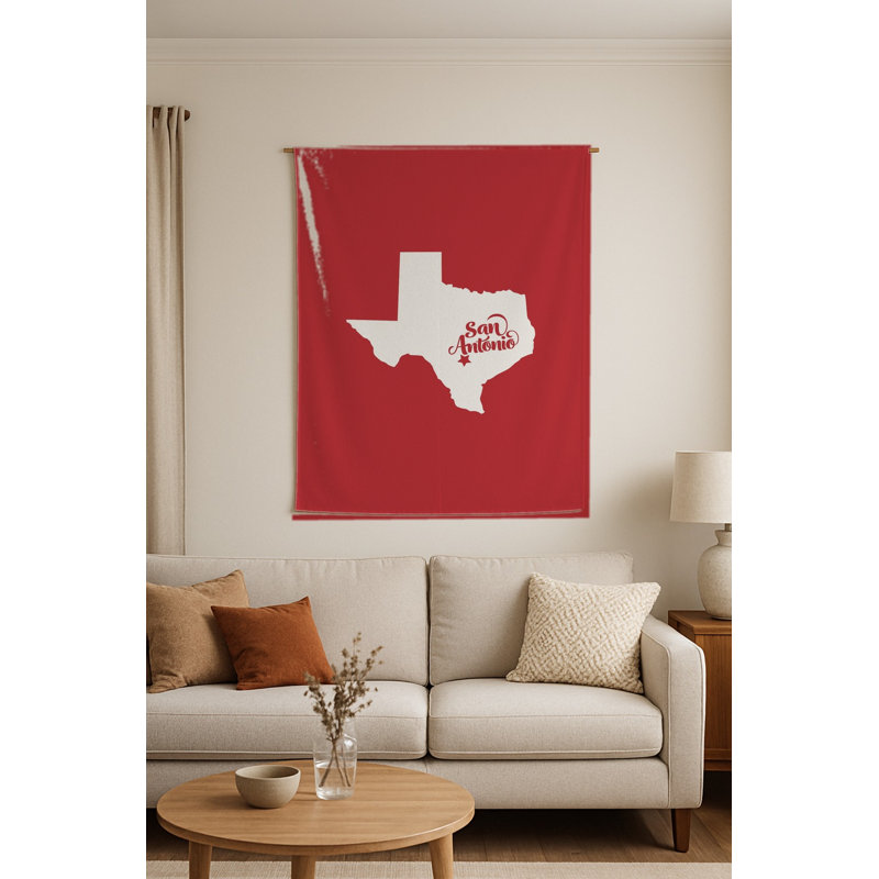 Douce maison San Antonio — Silhouette de l'État du Texas — Tapisserie murale tissée portrait, 70" H x 50" W
