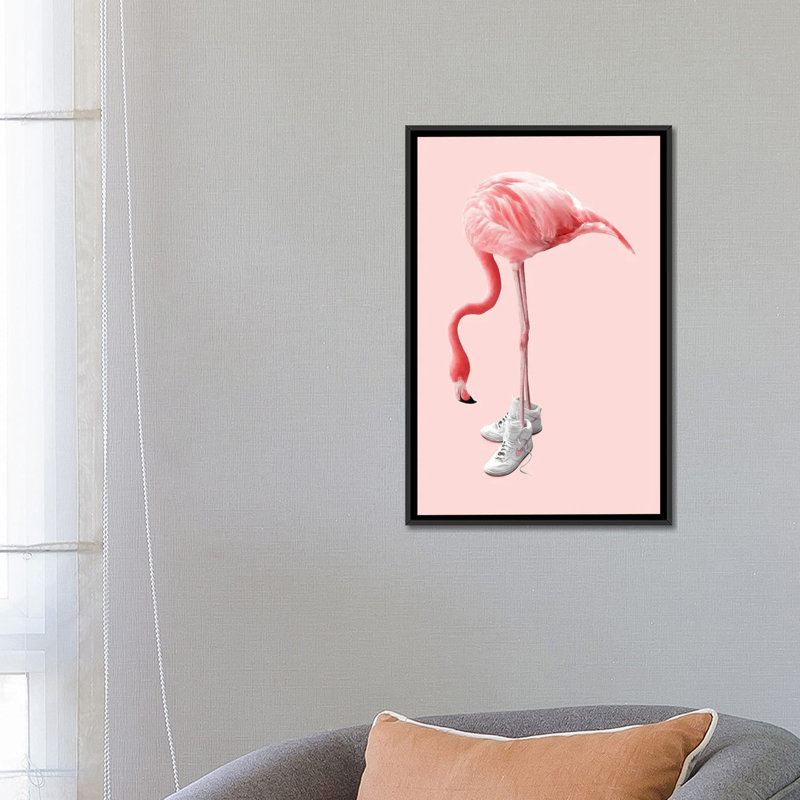 Sneaker Flamingo by Jonas Loose - Gallery-Wrapped Canvas Giclée on Canvas, 26" H x 18" W x 1.5" D, Black Framed Canvas