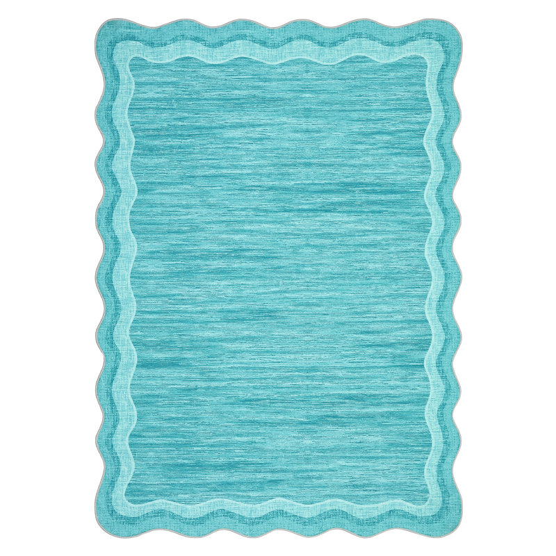 Bordered Design Machine Washable Rug with Rubber Backing for Living Room Modern Non-Slip Dining Room Rug Easy-Cleaning Floor Carpet for Bedroom