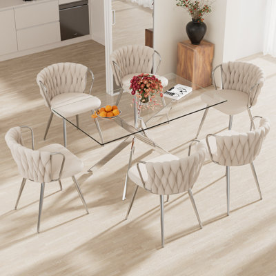Elegant Rectangle Glass Dinning Table Set