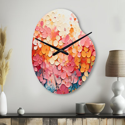 Coral Oasis I - Landscapes Asymmetrical Metal Wall Clock, Modern Unique Shape Clock Print