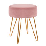Velvet Round Foerster Iron Vanity Stool with Gold Hairpin Metal Legs
