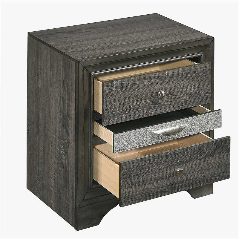Grey 3-drawer Nightstand