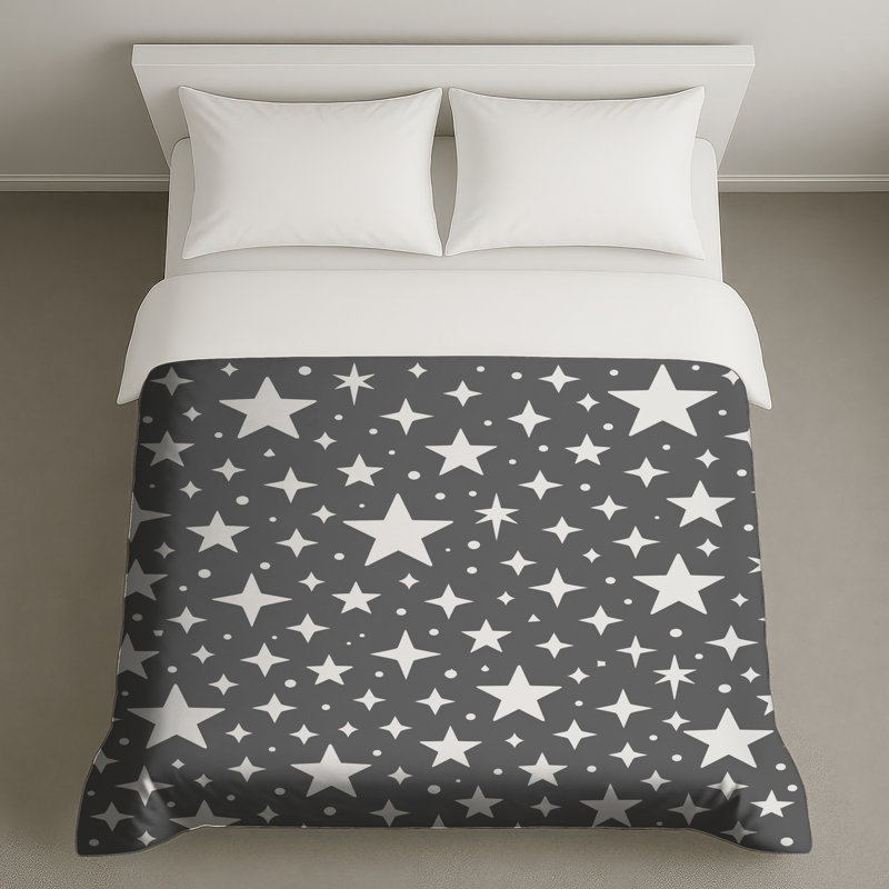 Housses de couette grises à motif étoilé, Queen