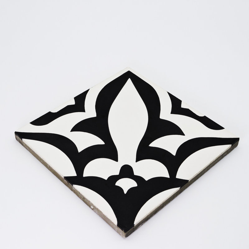 Meknes 8" x 8" Cement Patterned Wall & Floor Tile, Black/White