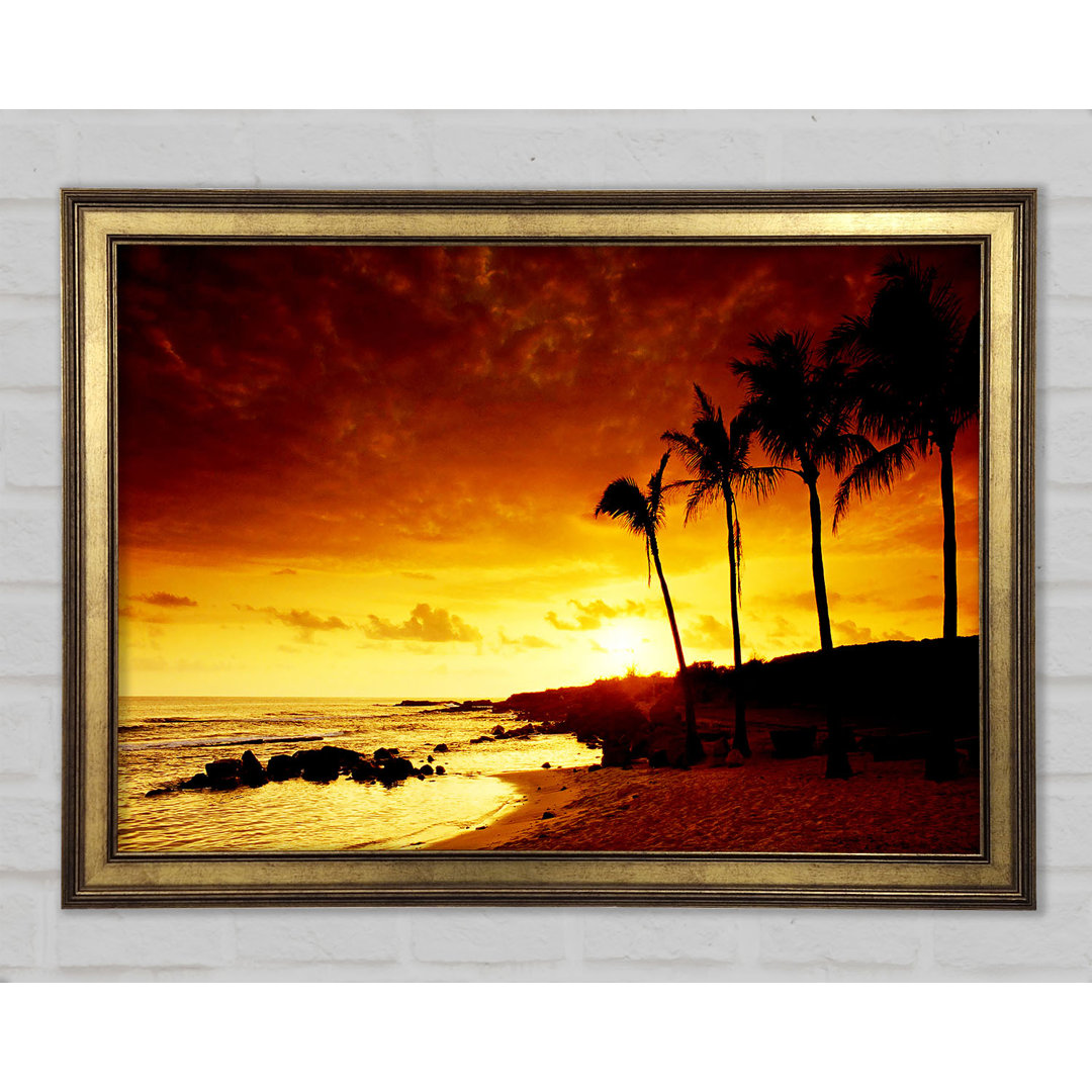 Gerahmtes Wandbild Caramel Palm Tree Sunset