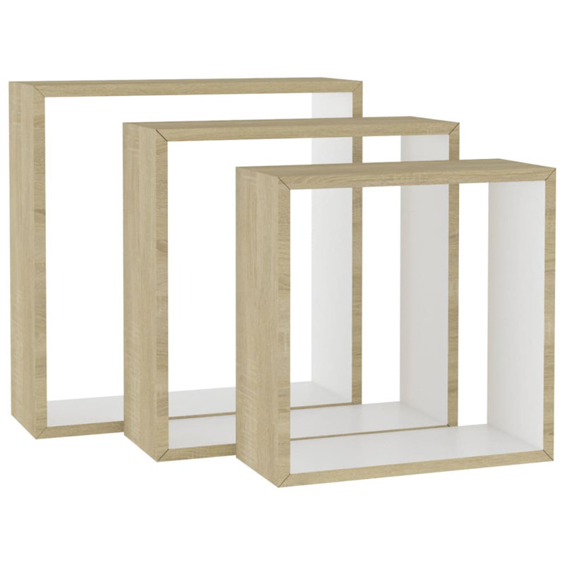 Gracelin 3 Piece Square Floating Shelf, White/Sonoma Oak