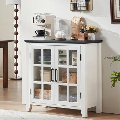 Buffet de style champêtre avec 2 portes vitrées, étagères réglables, console de bar en bois d'ingénierie