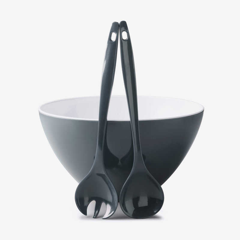 Melamine Salad Bowl and Server Set, Dark Grey