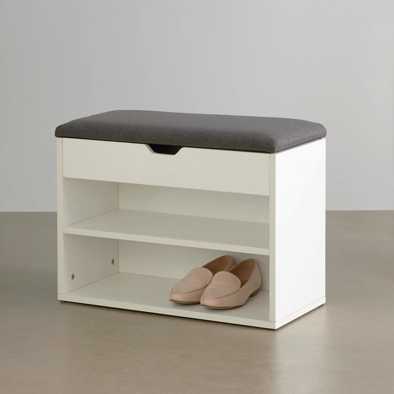6 Pair Shoe Storage Bench, White/Grey