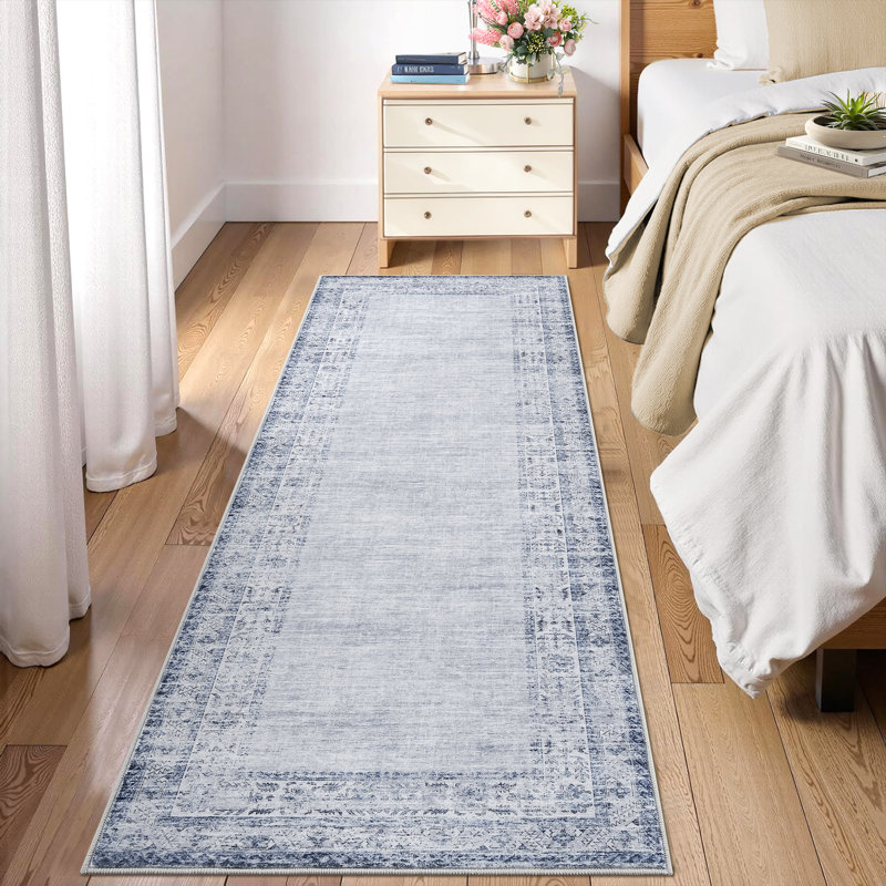 Machine Washable Rug for Living Room, Non-Slip Non-Shedding Rug, Low Pile Traditional Border Carpet, Indoor Foldable Floor Covering for Nursery, Bedroom, Dining Room