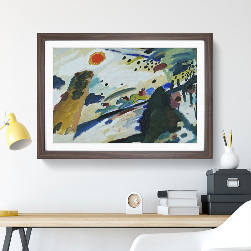 Romantic Landscape by Wassily Kandinsky - Picture Frame Painting, Walnut Framed, 27cm H x 36cm W x 2cm D