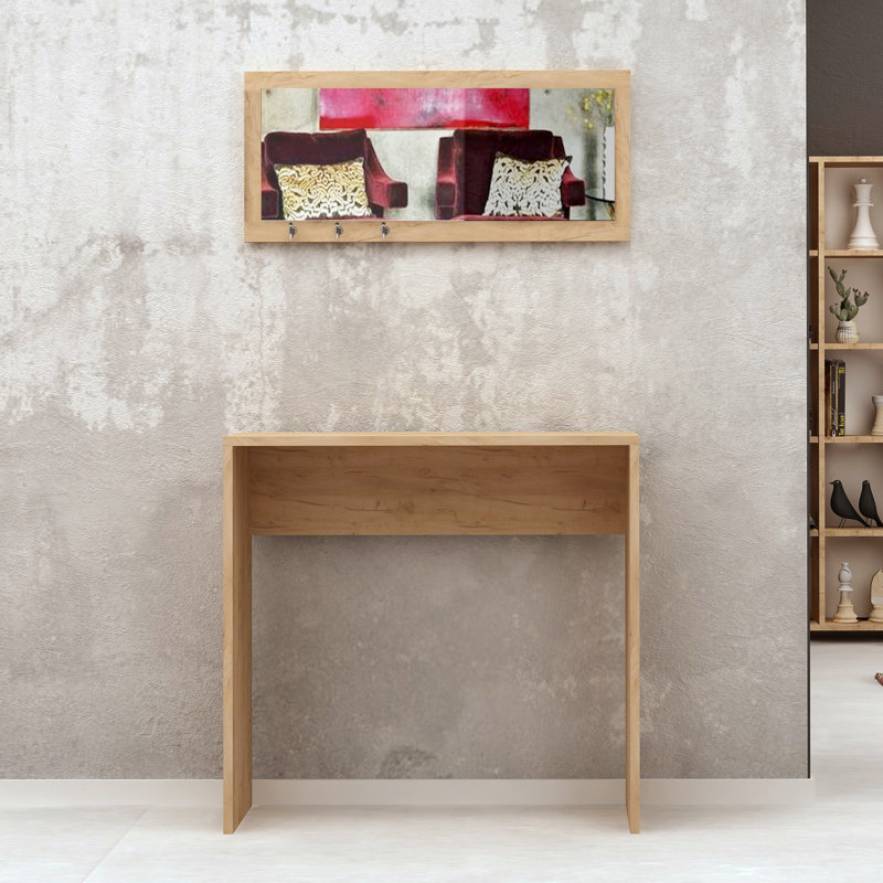 Modern Oak Sideboard with Hanging Key Rack, 31.5 x 32.3 x 11.8 Inches | 100% Melamine Coated Particle Board, Thickness: 0.7 Inches | Wall-Mountable Design, Elegant Storage Solution for Home & Office