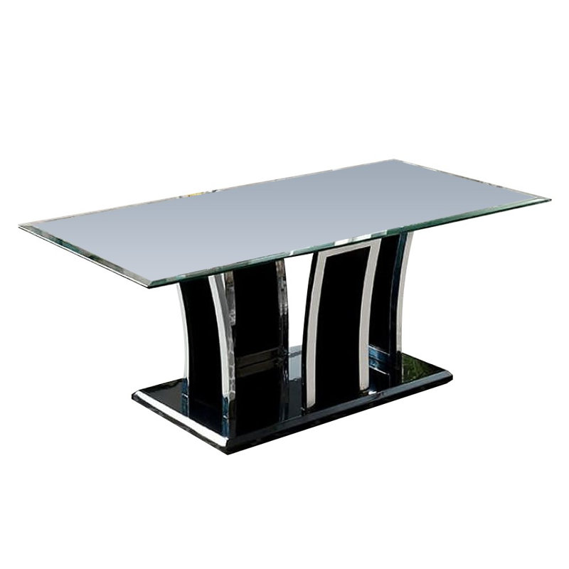Glossy Black Glass Top Rectangle Coffee Table with Chrome Trim