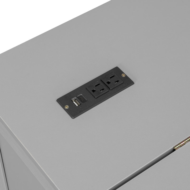 Grand lit escamotable avec tiroir de rangement et prises de courant, Gris