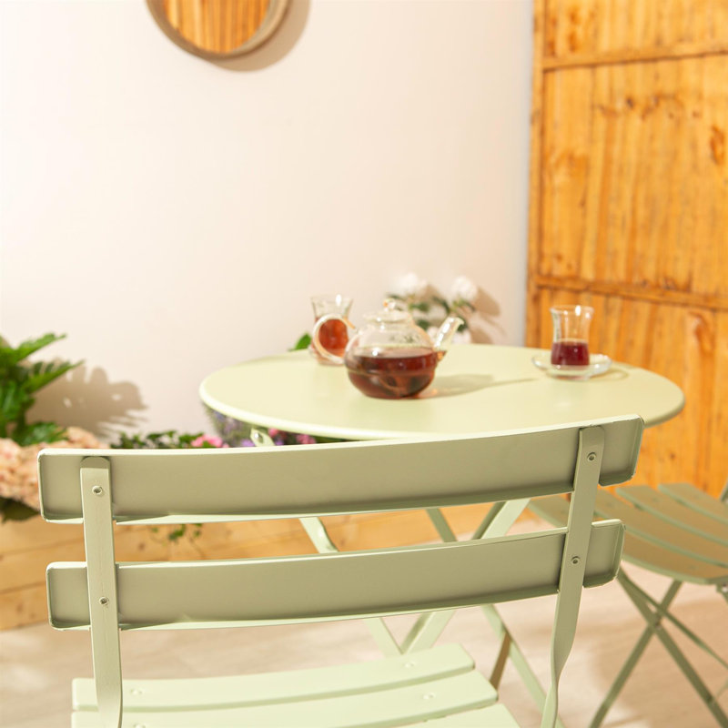 Harbour Housewares - 2 Seater Sussex Bistro Set - Round, Sage Green