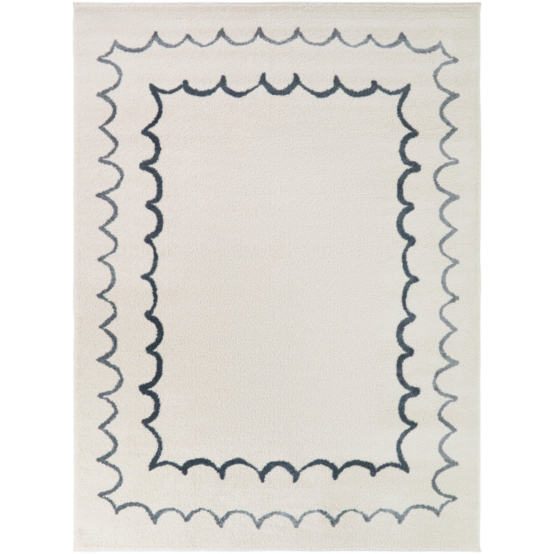 Tapis bleu festonné moderne Seraphina, 5 pi 3 po x 7 pi