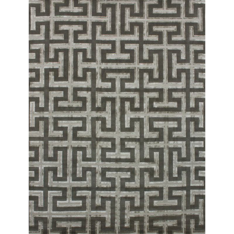 Geometric Area Rug in Silver/Gray/Black, Rectangle 9' x 12'