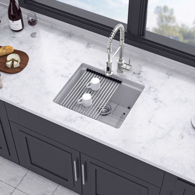 21" x 18" Undermount Single Bowl Quartz/Granite Composite Kitchen Sink with Workstation