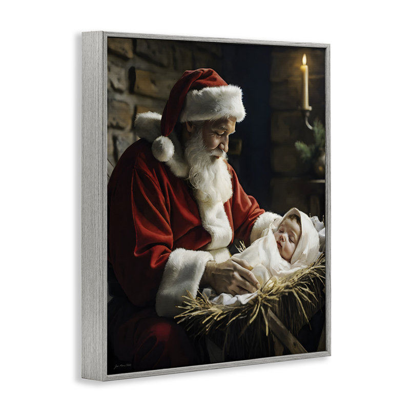 Père Noël et bébé Jésus, estampe numérique, conception de Jo Moulton, H 14 po x l 11 po, Estampe numérique Farmhouse