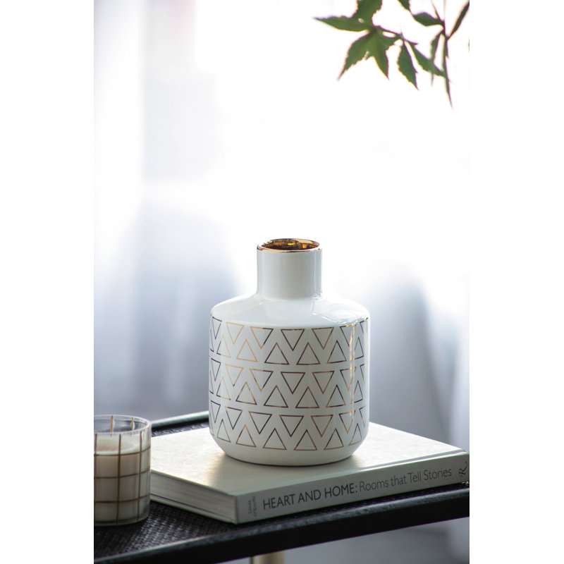 D5.9X7.9 "Vase rond blanc / or