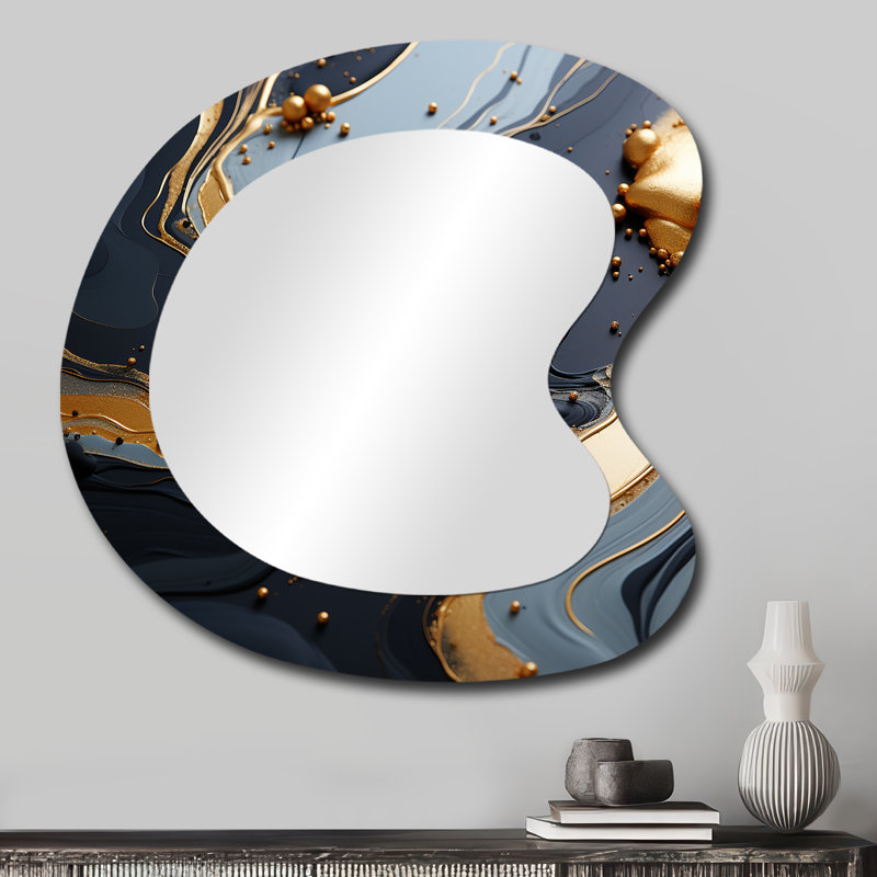 Gold And Grey Volcano Fusion II - Abstract Marble Modern Asymmetrical Decorative Wall Mirror, 27" x 27"