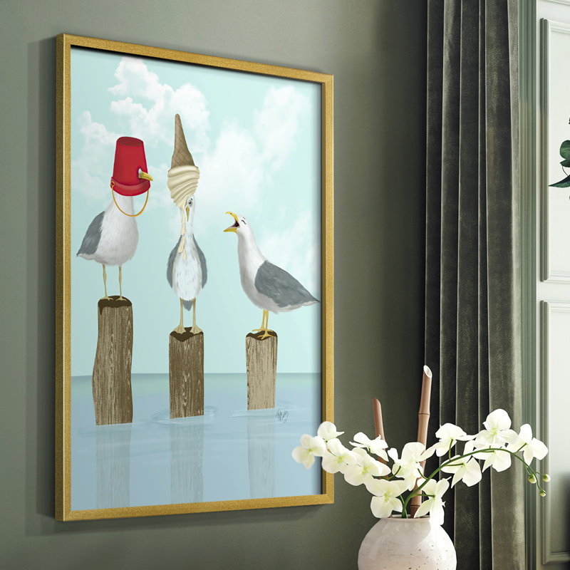 Silly Seagulls, reproduction encadrée - bois massif, H 20 po x l 16 po