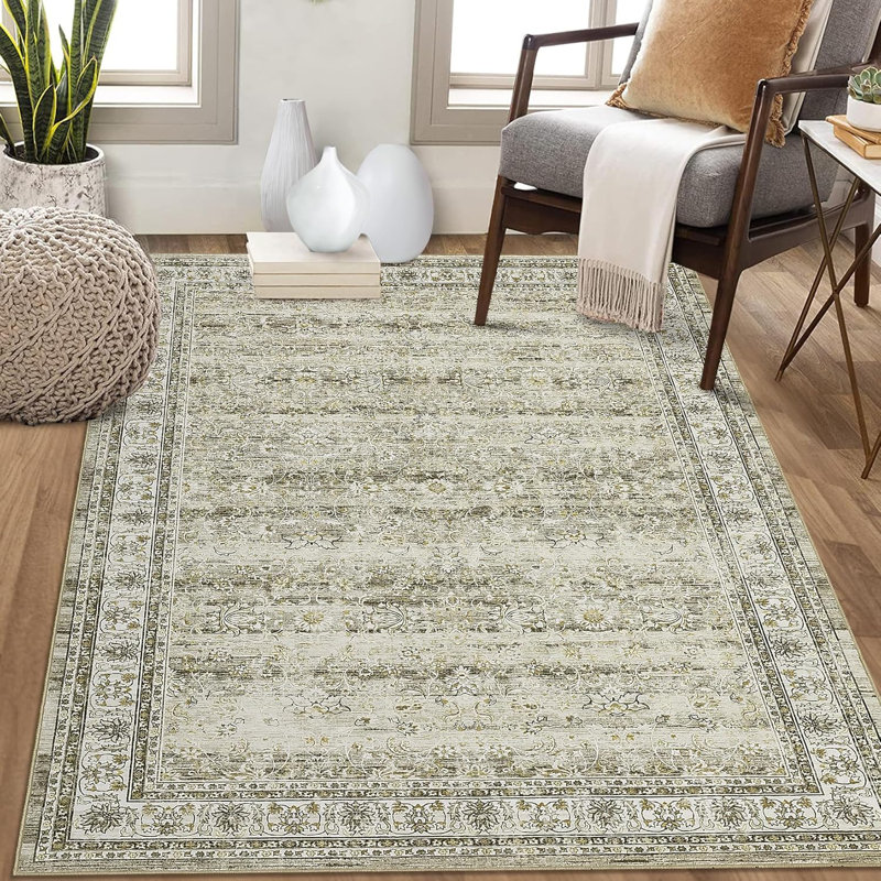 Washable Vintage Floral Entryway Rug Soft Low Pile Non-Slip Non-Shedding Oriental Distressed Rug Hallway Laundry