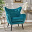Fauteuil Mid-Century en velours bleu sarcelle avec dossier à boutons et siège à oreilles - Confort et glamour-121074967
