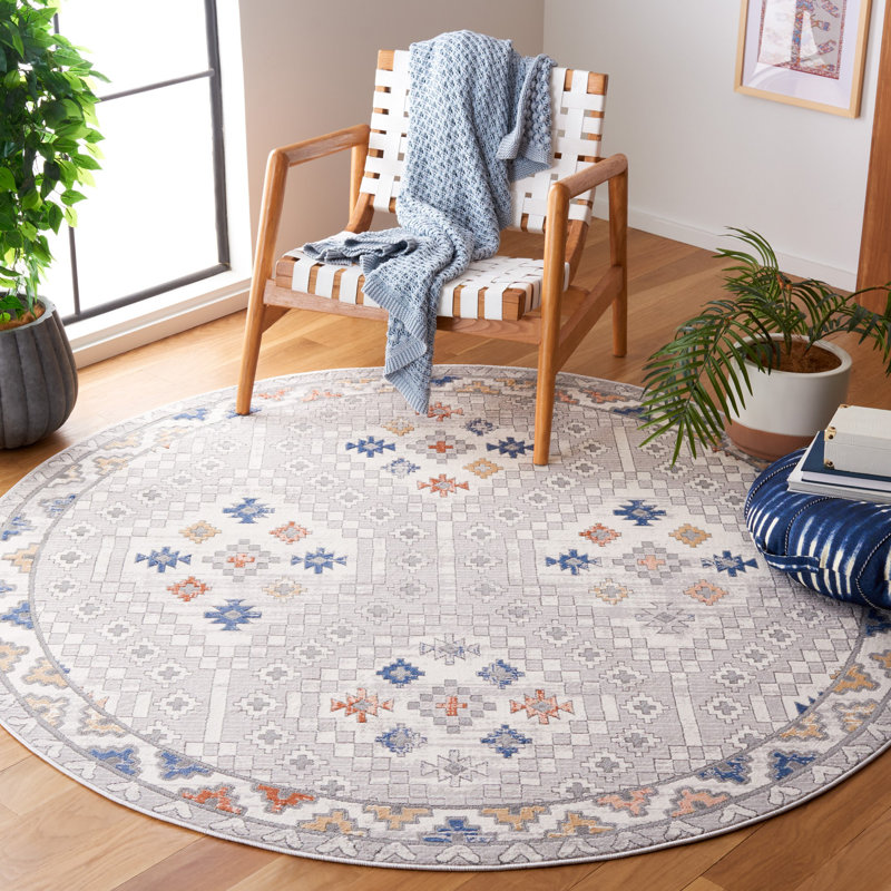 Tapis gris / ivoire en polypropylène tissé à la machine à motif géométrique Avdja, Rectangle 4 pi x 6 pi