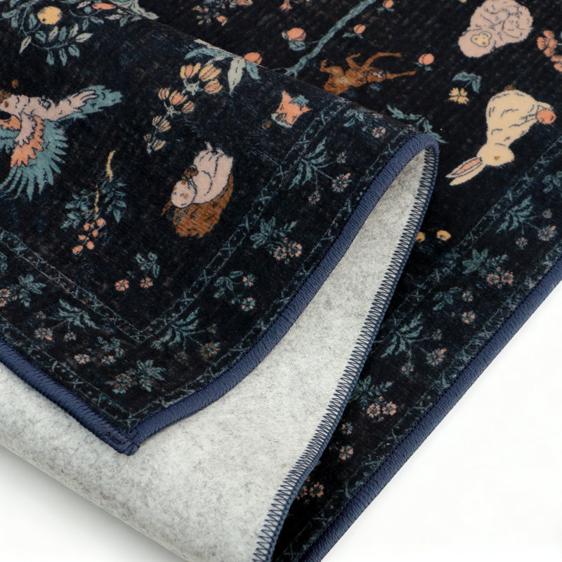 Tapis à imprimé floral et animal Alcoa, Noir, Rectangulaire 2 pi x 3 pi