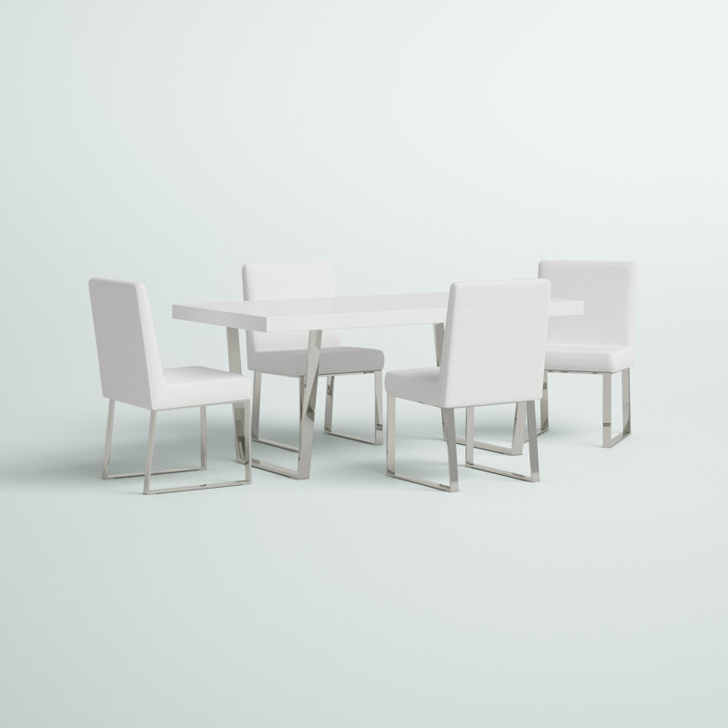 Ensemble de salle à manger 3 pièces Halewood, Simili cuir blanc