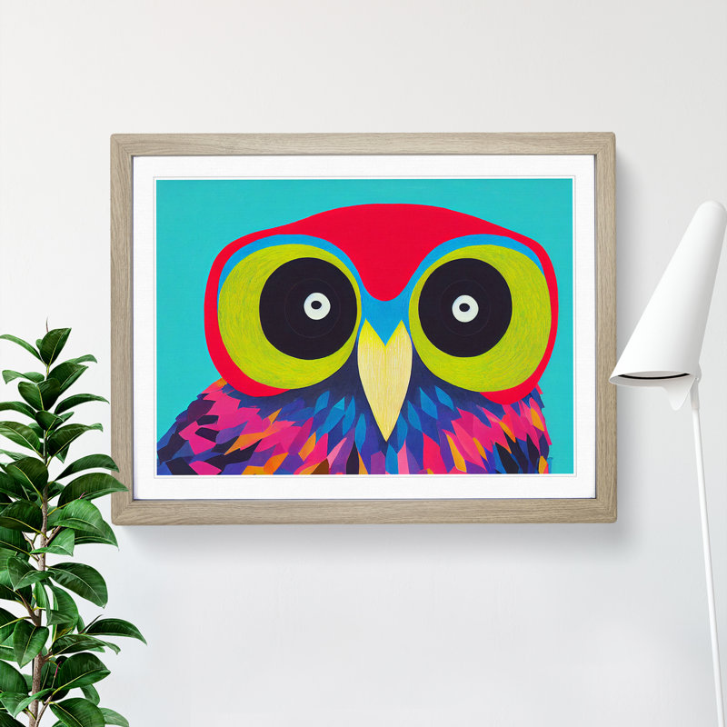 Bold Abstract Owl Vol.1 - Single Picture Frame Print, 34cm H x 46cm W x 2cm D, Oak Framed