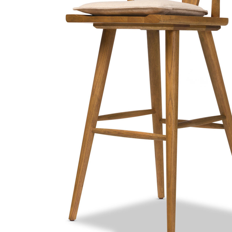 Garth Solid Wood Bar Stool, Bar Stool (29.94" Seat Height), Sandy Oak, Antwerp Natural/Linen Blend