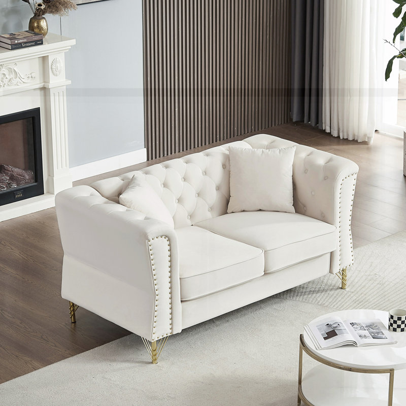 Canapé capitonné en velours 60,2 po, Beige