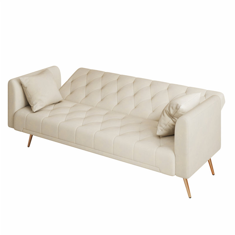 Canapé convertible de 71 pouces en velours beige rétro américain, convenant à un petit salon, une chambre à coucher ou un bureau